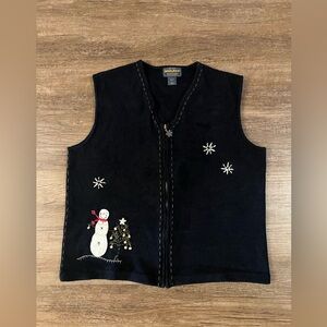 Woolrich Womens L Embroider Snowflake Snowman Vest Zipper Winter Christmas F7